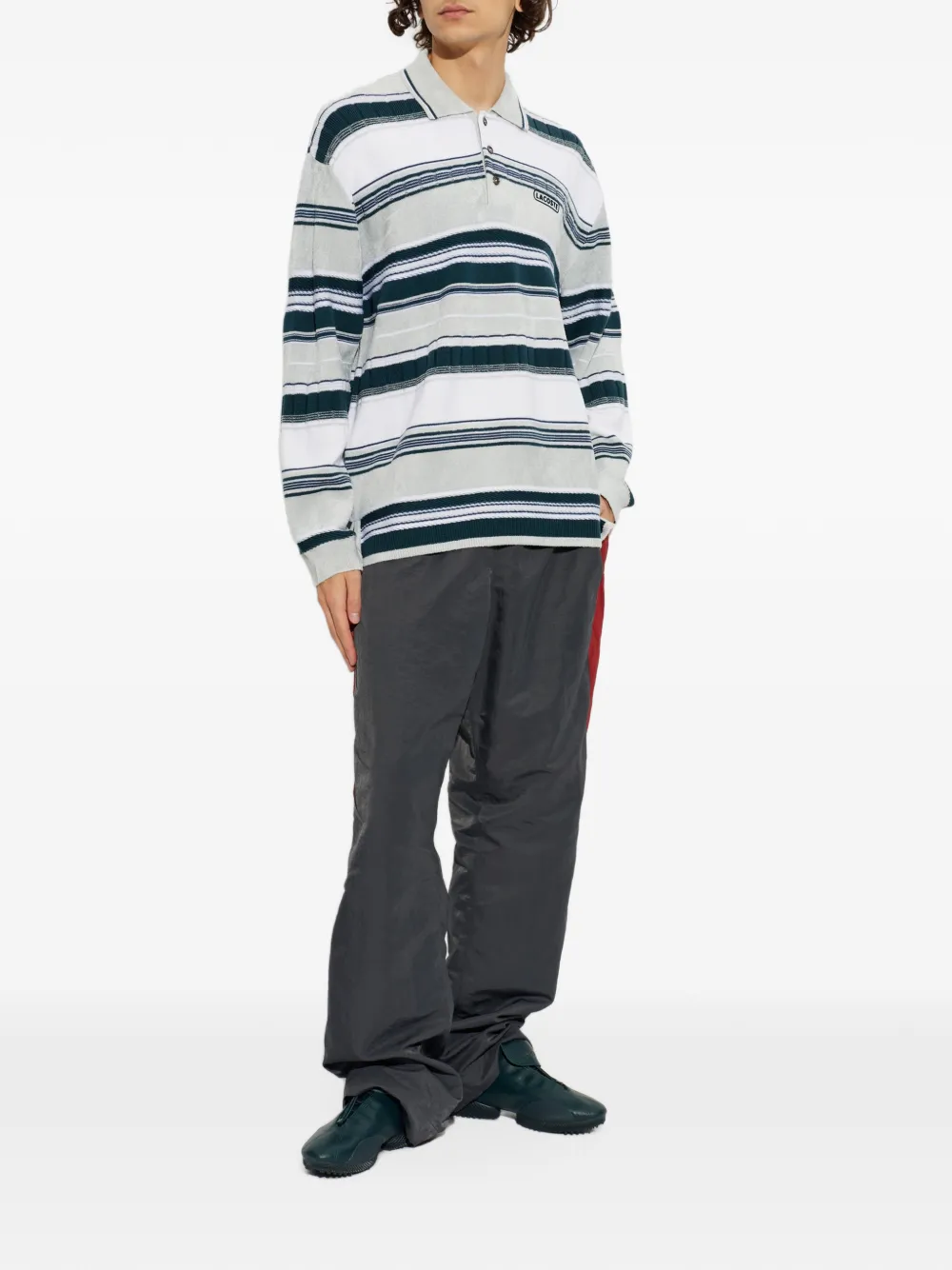 Lacoste Gestreepte trui met logo-patch Beige