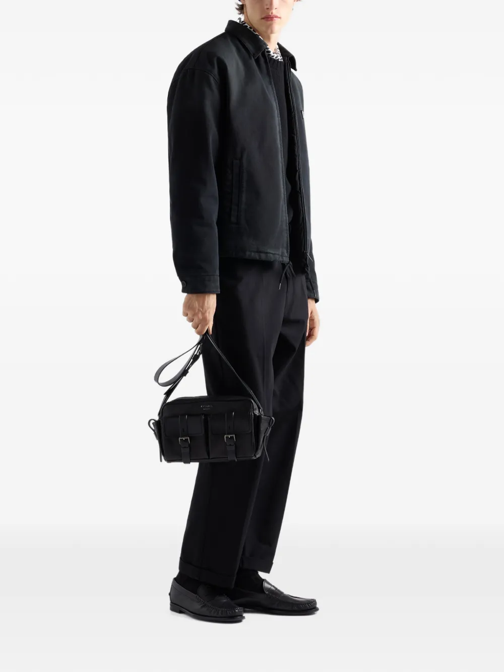 Prada Route leren schoudertas Zwart