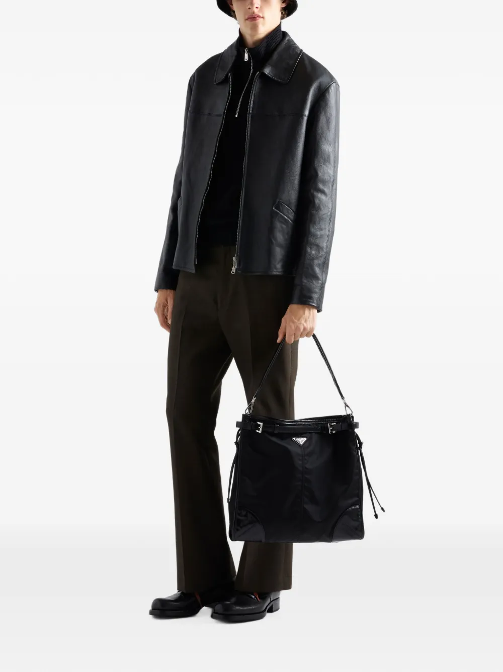 Prada Bonnie Re-Nylon schoudertas van saffiano leer Zwart
