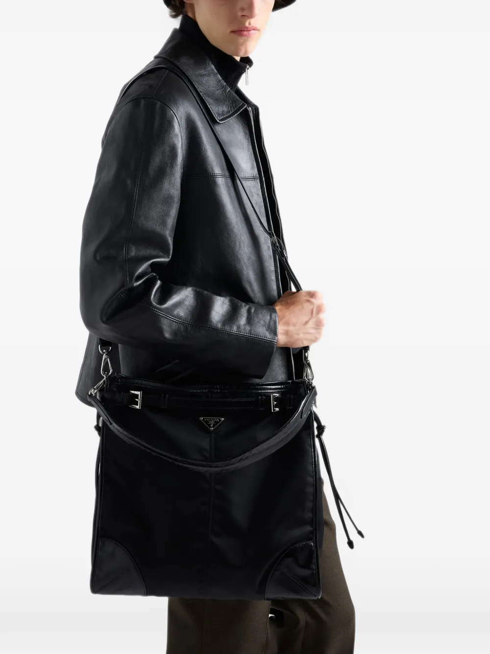 Prada Bonnie Re-Nylon schoudertas van saffiano leer Zwart