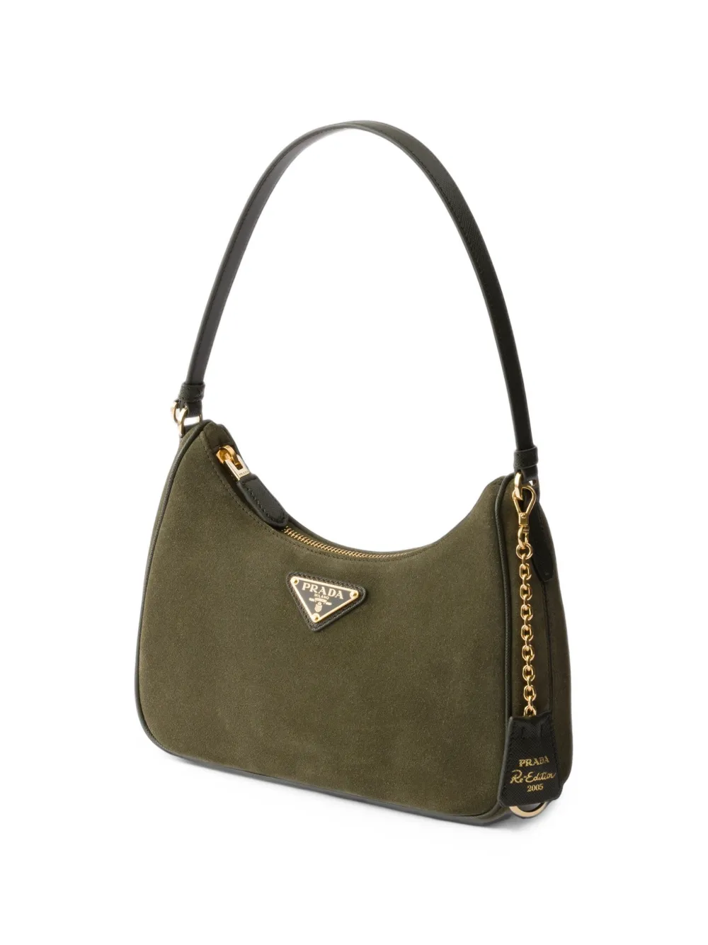 Prada Re-Edition 2005 suède mini-tas Groen
