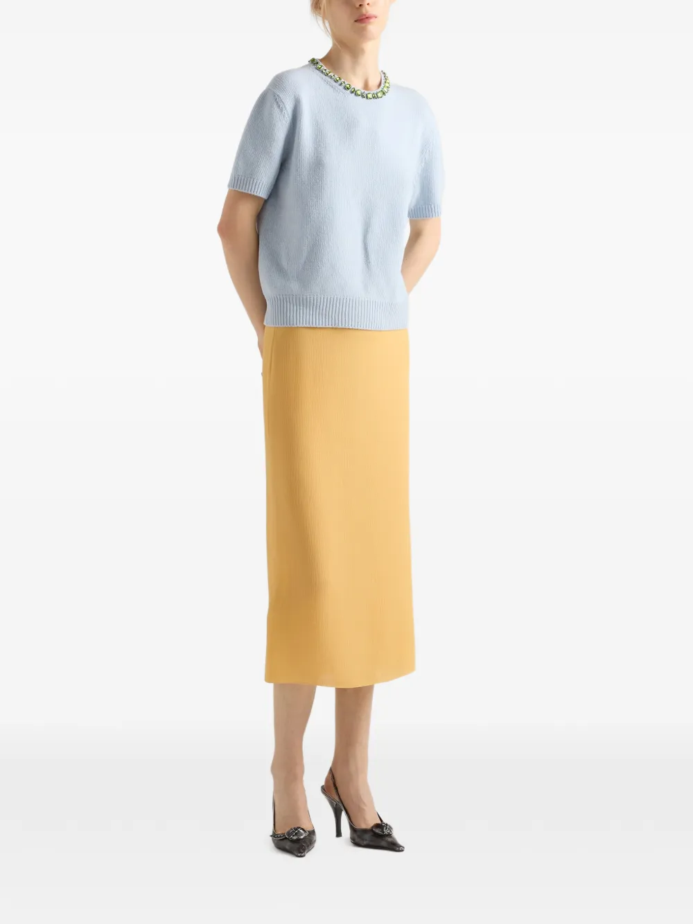 Prada Wollen en kasjmier trui met ronde hals Blauw