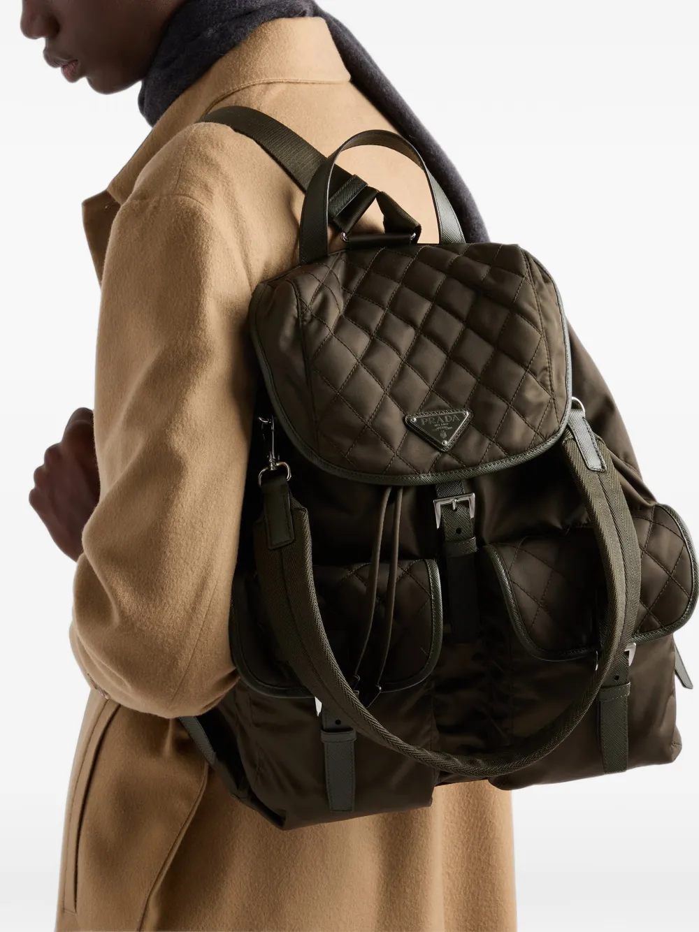 Prada Re-Nylon en leren rugzak Groen