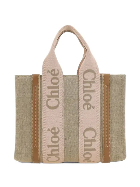 Chloé small Woody tote bag in linen