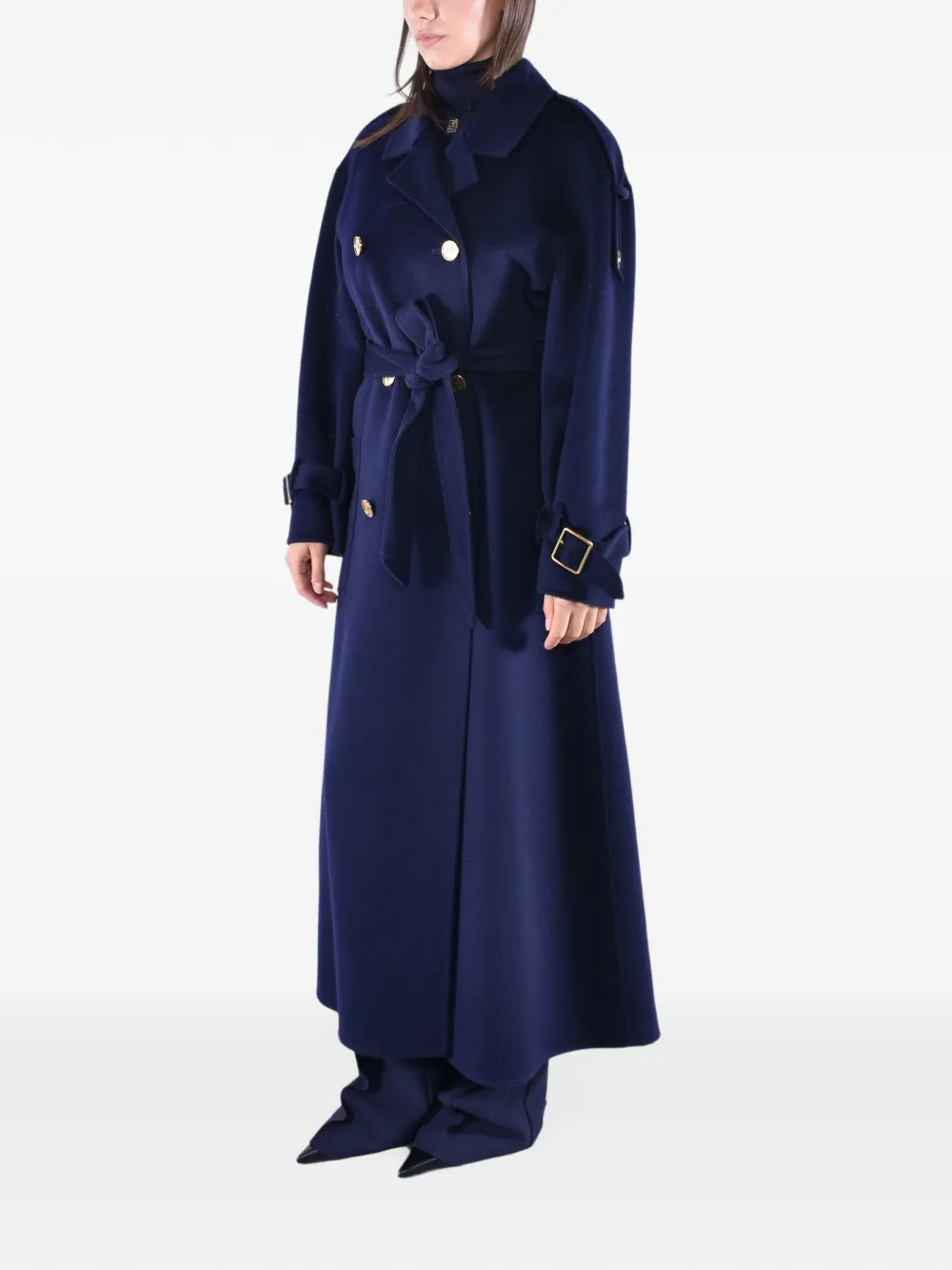 Elisabetta Franchi Wollen jas met ceintuur Blauw