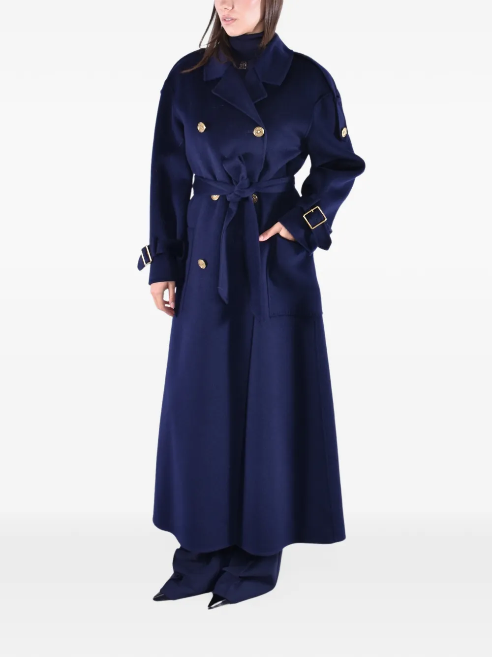 Elisabetta Franchi Wollen jas met ceintuur Blauw