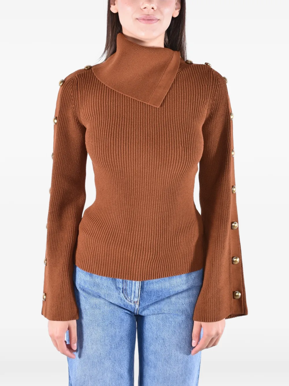 Elisabetta Franchi Stehkragen-Pullover mit Knöpfen - Braun