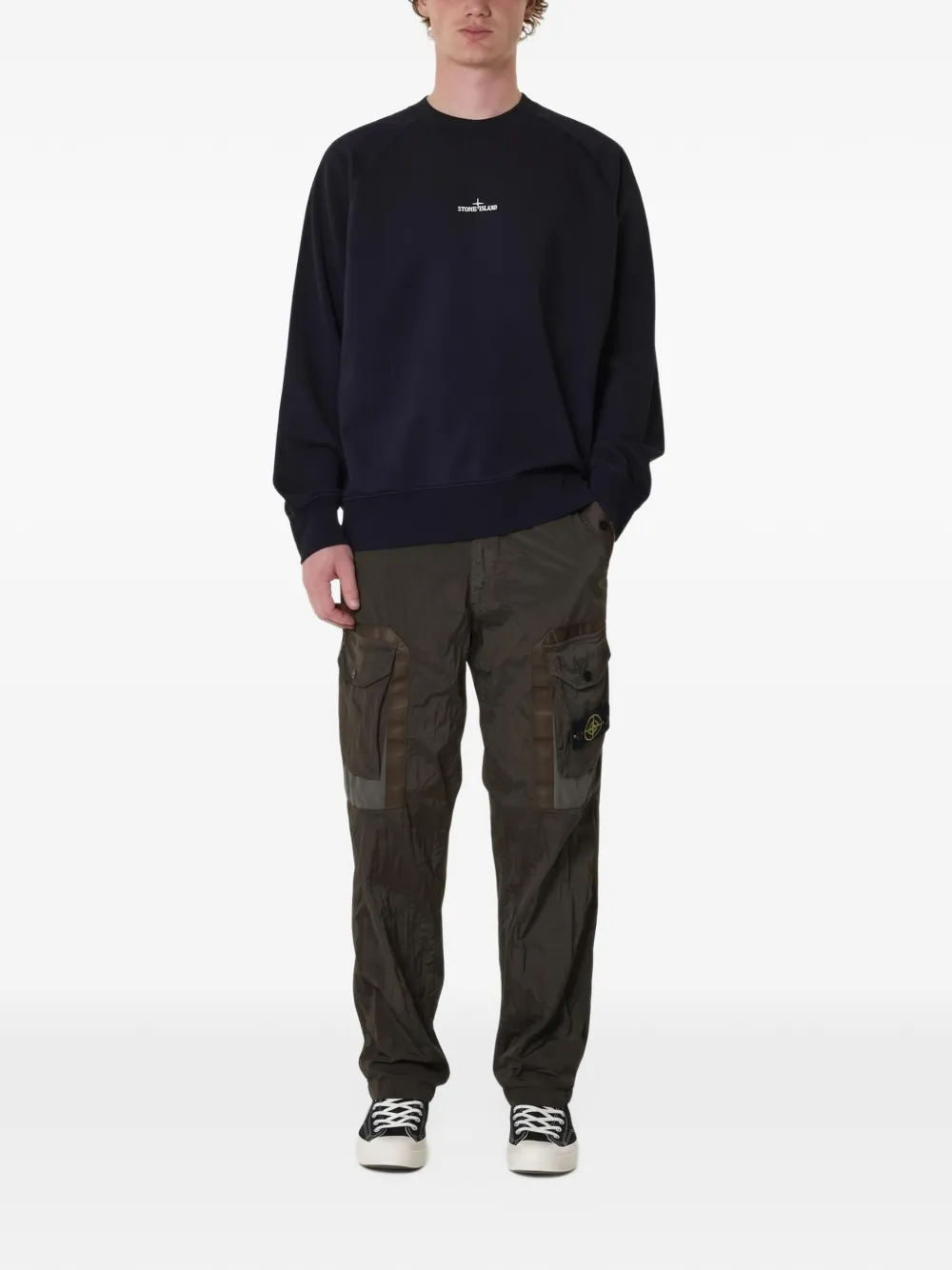 Stone Island Kledinggeverfde trui met logo-print Zwart