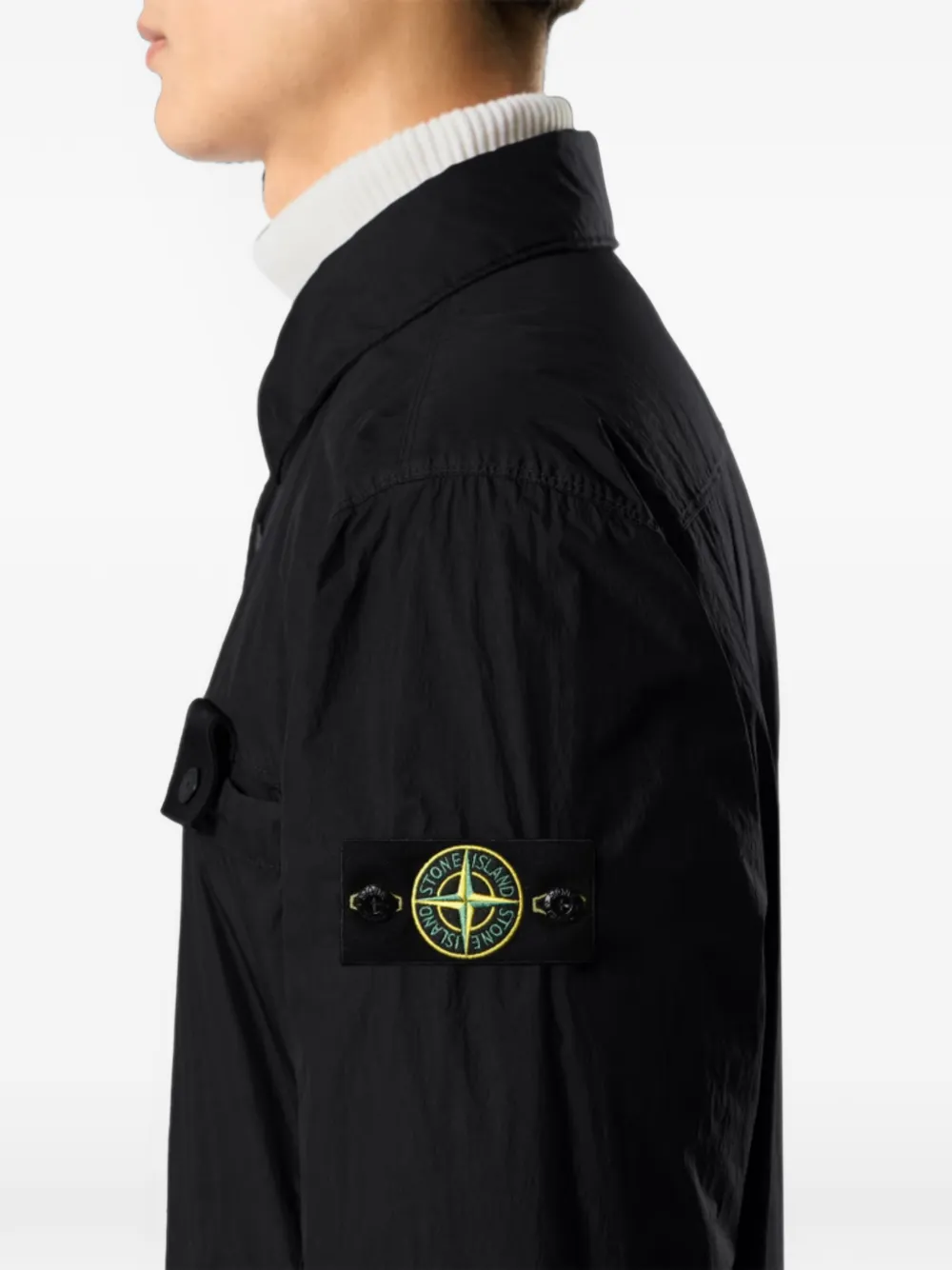 Stone Island Q100022 Crinkle Reps NY gewatteerd windbestendig trainingsjack met anti-drop Zwart