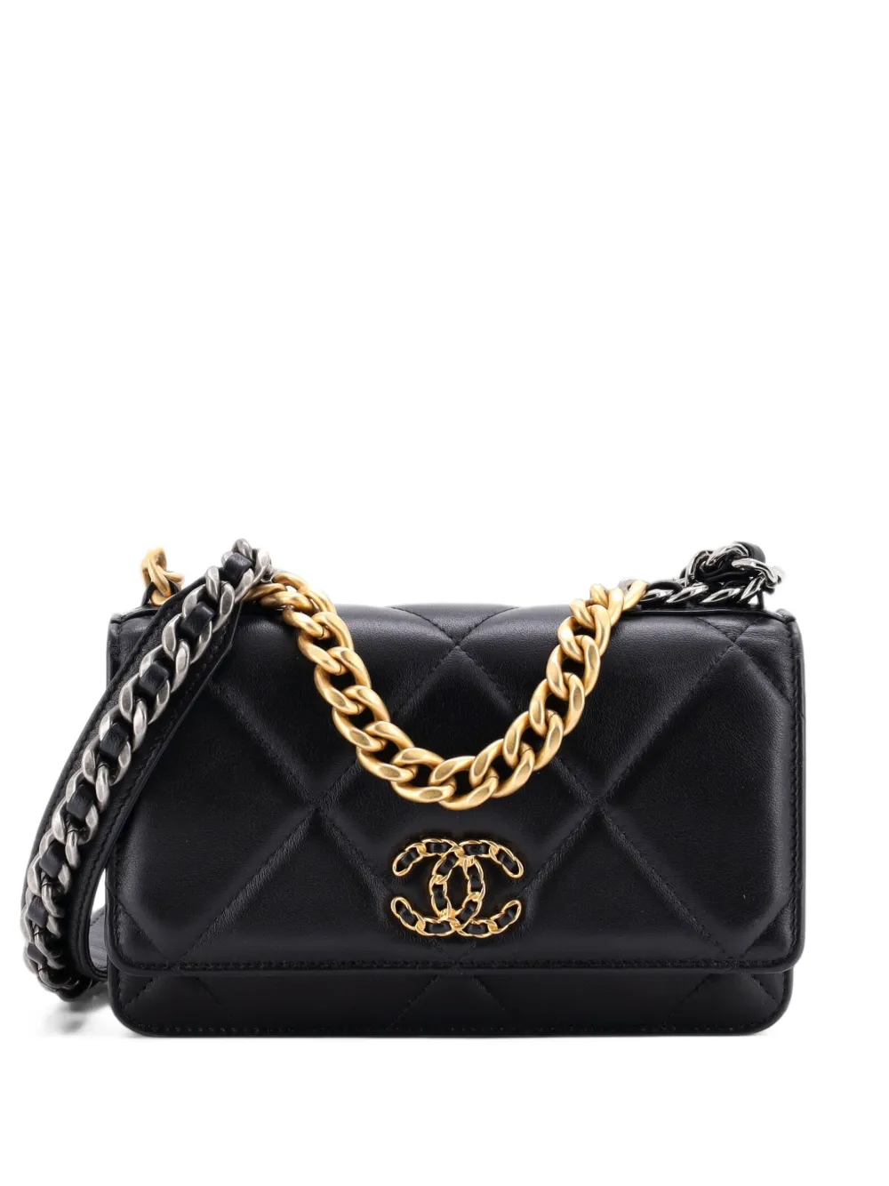 CHANEL Pre-Owned 19 Wallet on Chain Quilted Lambskin crossbody bag - Schwarz