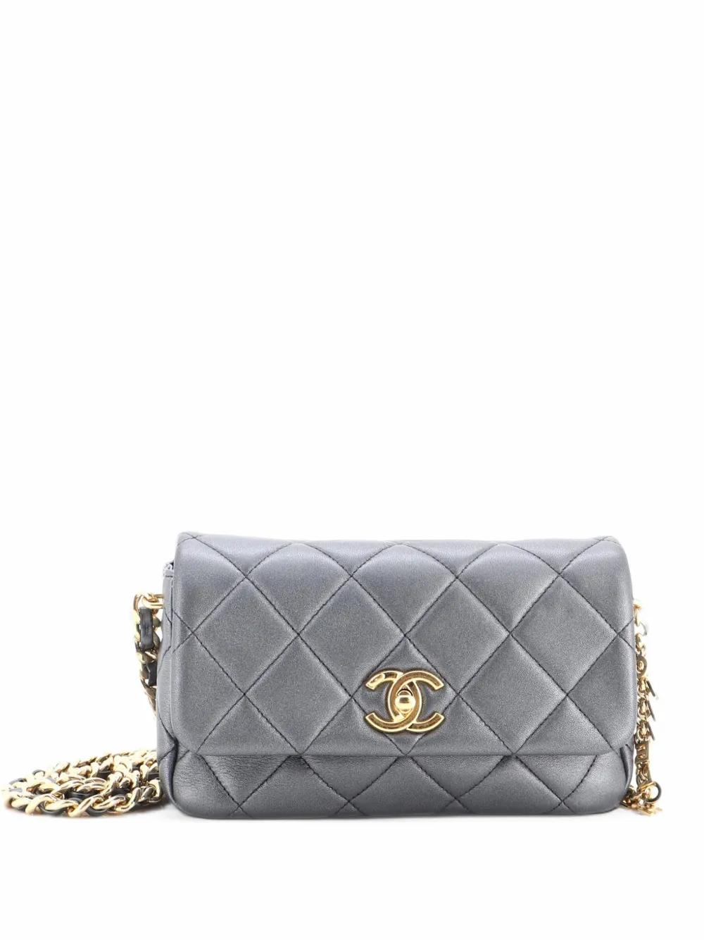 CHANEL Pre-Owned Logo Letters CC Chain Flap Bag Quilted Lambskin Small crossbody bag - Grey