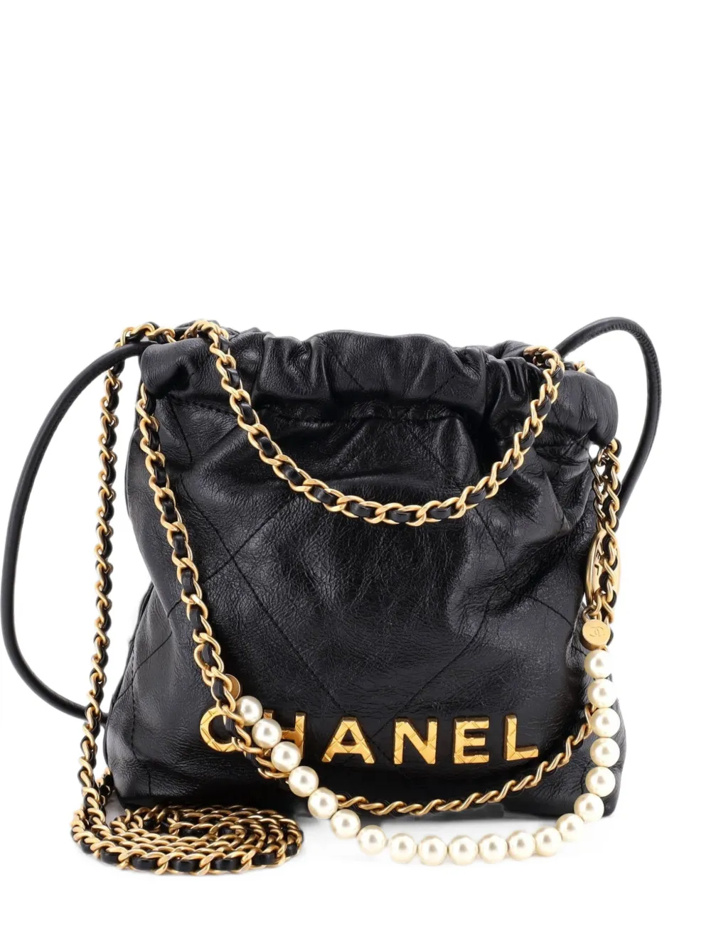 CHANEL Pre-Owned 22 Chain Hobo Quilted Calfskin with Pearl Chain Mini crossbody bag - Schwarz