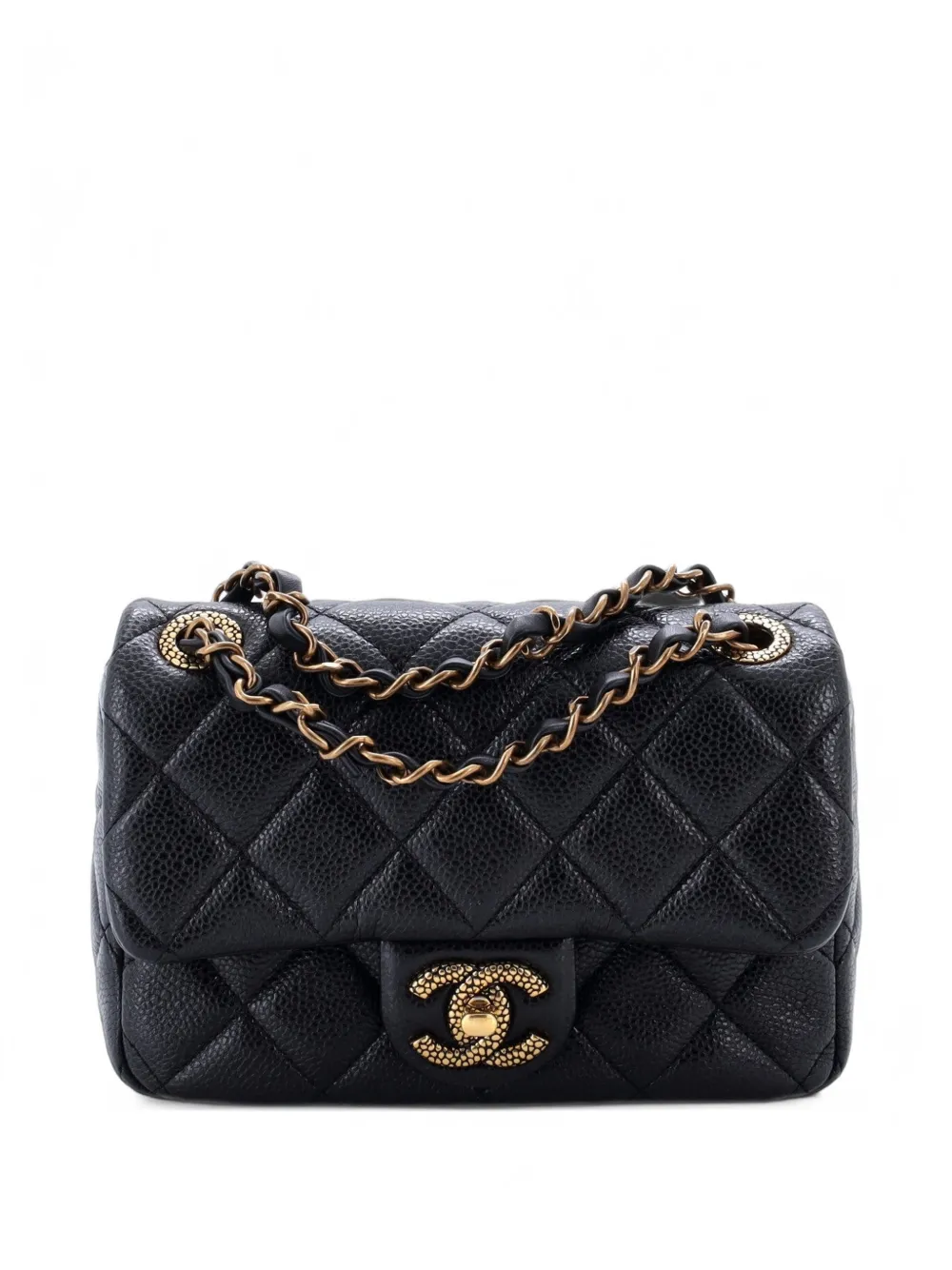 CHANEL Pre-Owned Textured CC Classic Single Flap Bag Quilted Caviar Mini crossbody bag - Black