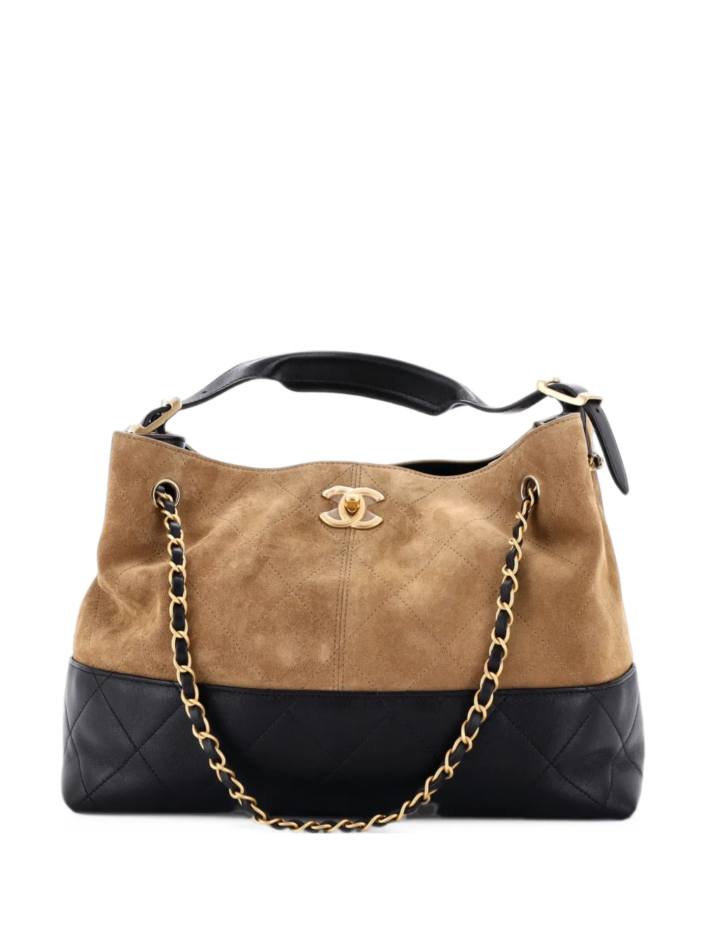 CHANEL Pre-Owned Coco Base Shopping Bag Quilted Suede and Lambskin Small hobo bag - Schwarz