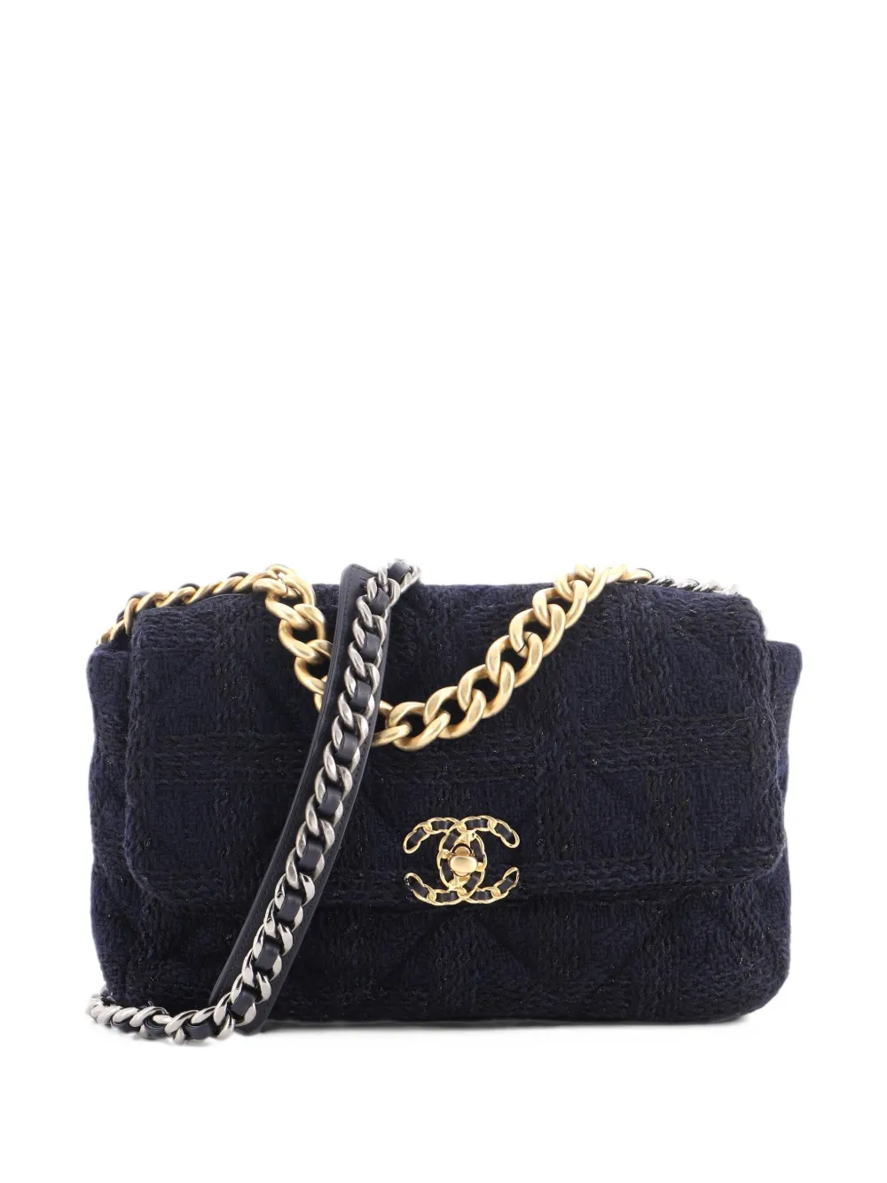 CHANEL Pre-Owned 19 Flap Bag Quilted Tweed Large crossbody bag - Blue