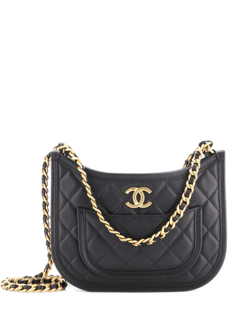 CHANEL Pre-Owned CC Front Pocket Chain Quilted Lambskin Medium hobo bag - Nero