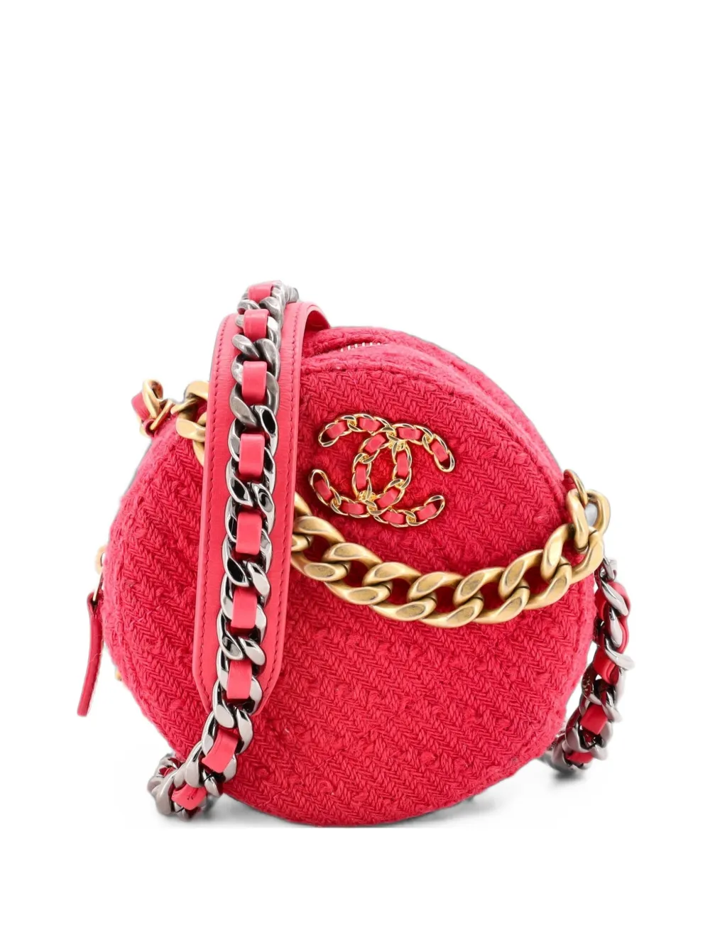 CHANEL Pre-Owned 19 Round Clutch with Chain Quilted Tweed crossbody bag - Pink