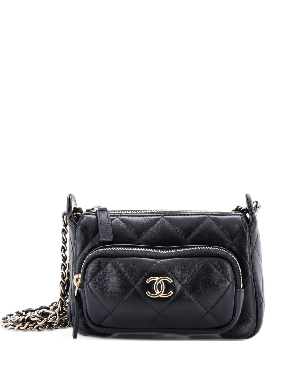 CHANEL Pre-Owned CC Front Pocket Zip Clutch with Chain Quilted Lambskin Mini shoulder bag - Black