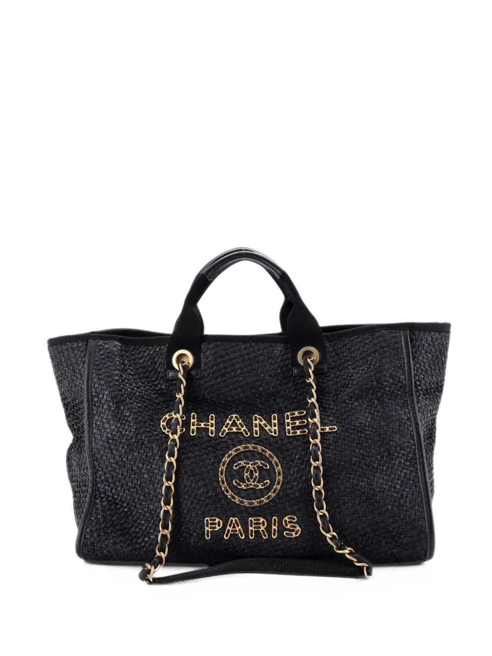 CHANEL Pre-Owned Deauville Straw with Chain Detail Medium tote bag - Schwarz