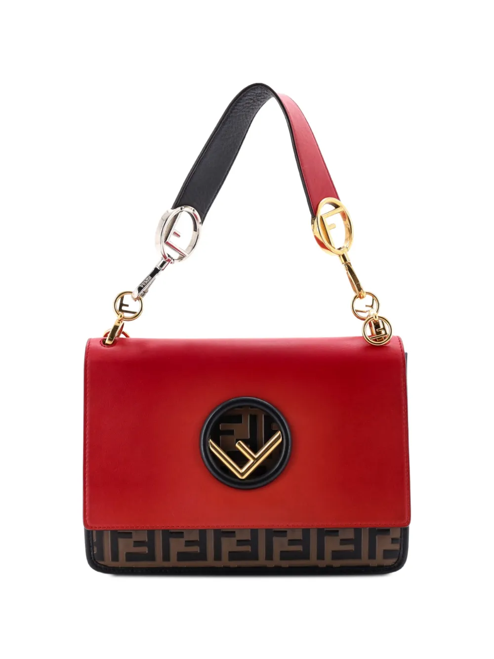 Fendi Pre-Owned Kan I F Leather with Zucca Embossed Detail Medium shoulder bag - Braun