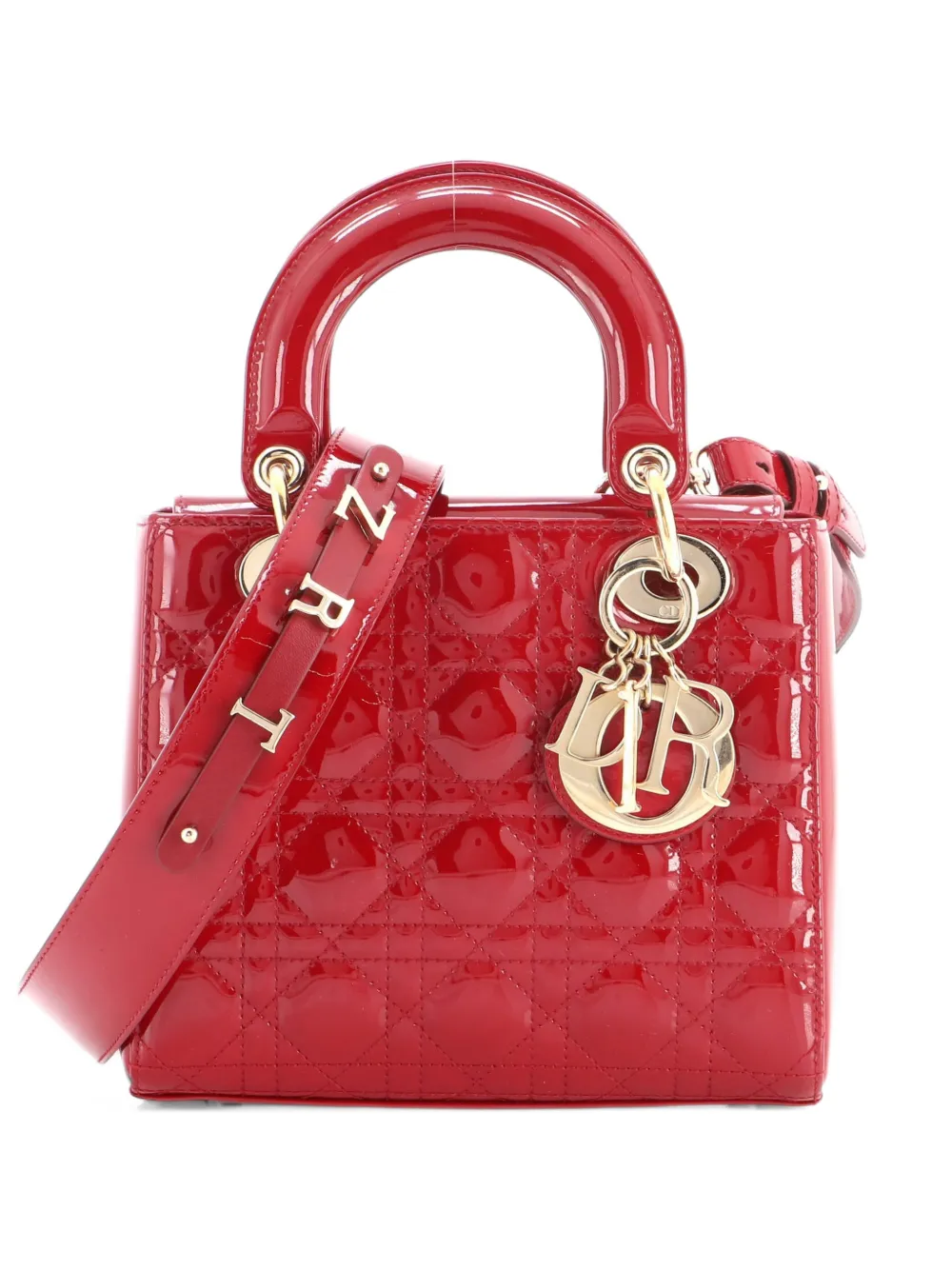 Christian Dior Pre-Owned Lady Dior Bag Cannage Quilt Patent Small satchel - Rot