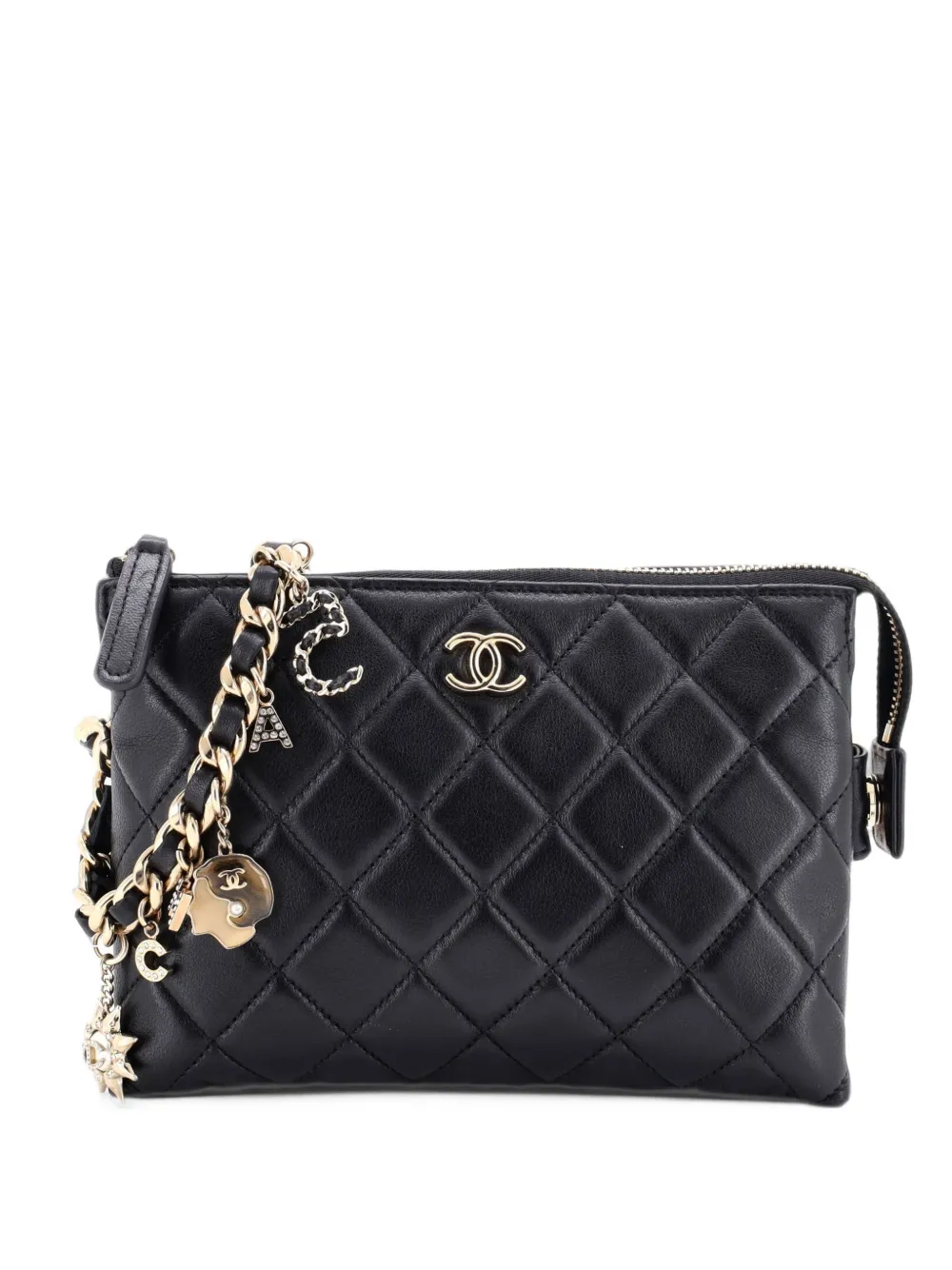 CHANEL Pre-Owned Coco Charms Wristlet Pouch Quilted Lambskin clutch bag - Schwarz