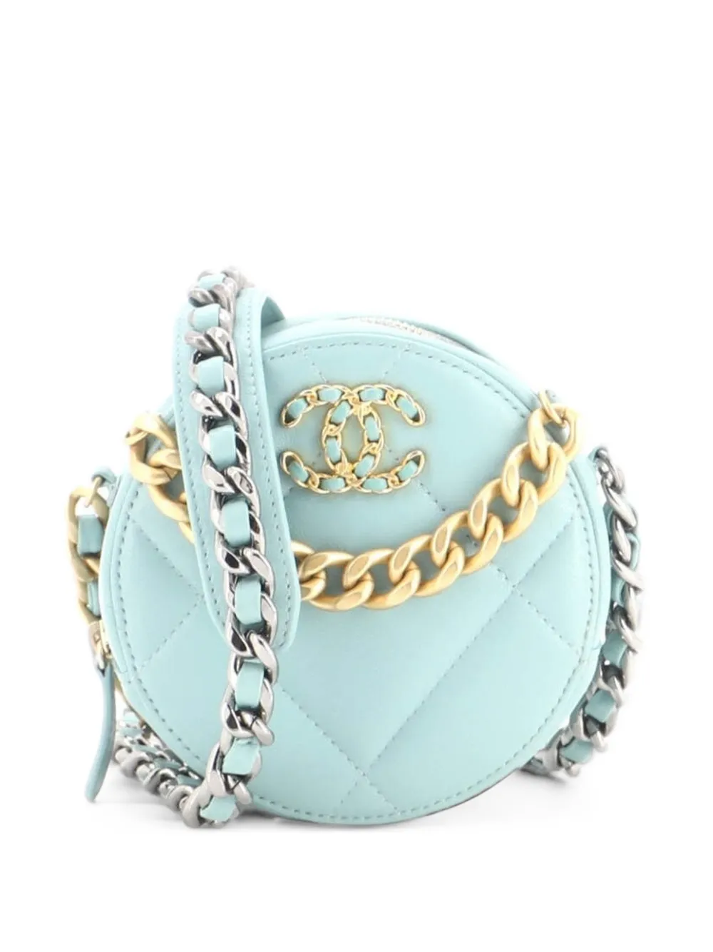 CHANEL Pre-Owned 19 Round with Chain Quilted Leather clutch bag - Blue