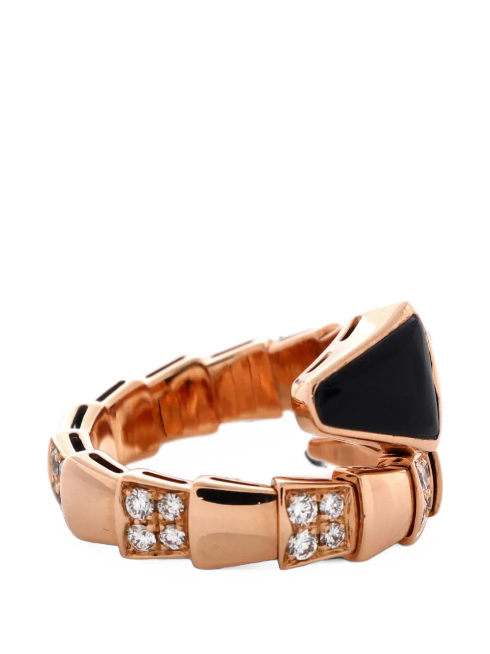 Bvlgari Pre-Owned Serpenti Viper One-Coil 18K Rose Gold with Onyx and Semi Pave Diamonds Wide ring - Rosa
