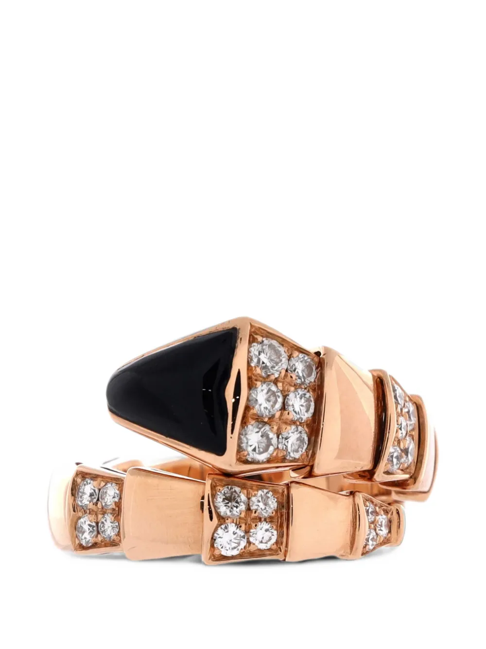 Bvlgari Pre-Owned Serpenti Viper One-Coil 18K Rose Gold with Onyx and Semi Pave Diamonds Wide ring - Rosa