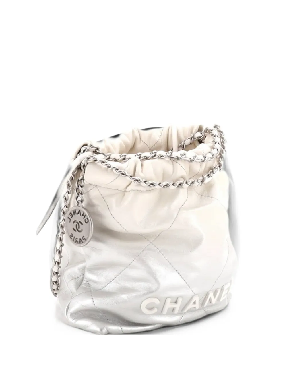 CHANEL Pre-Owned 22 Chain Hobo Quilted Metallic Degrade Calfskin Mini crossbody bag - Silver