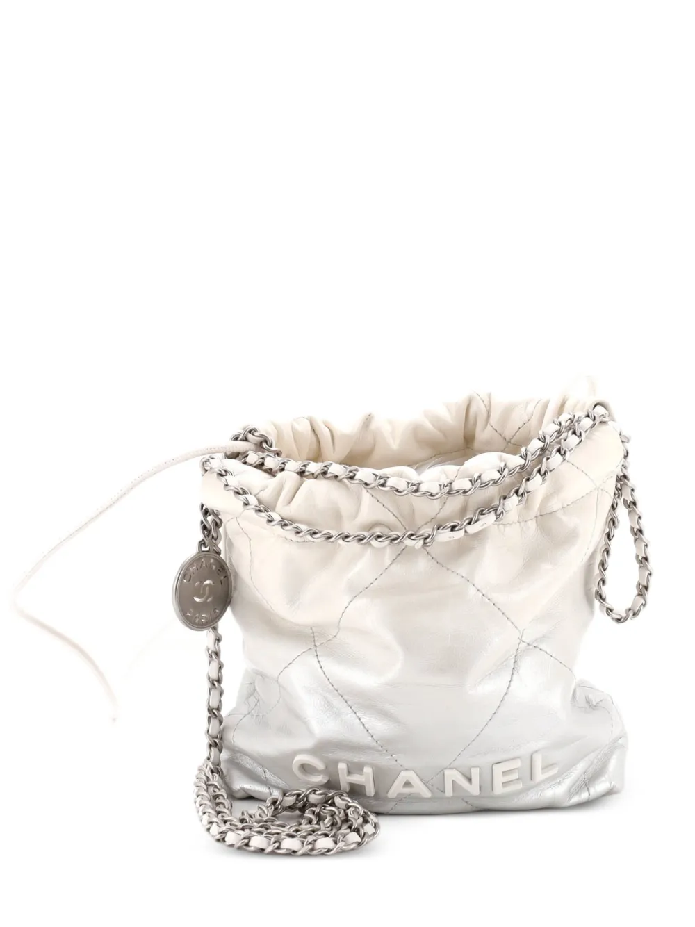 CHANEL Pre-Owned 22 Chain Hobo Quilted Metallic Degrade Calfskin Mini crossbody bag - Silver