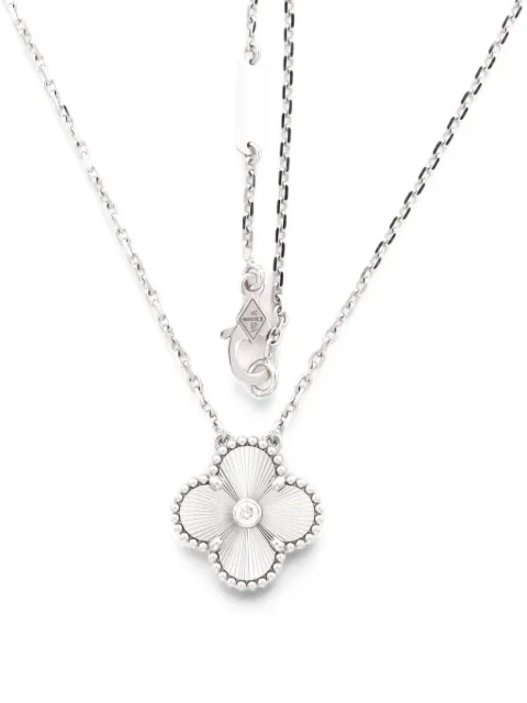 Van Cleef & Arpels Pre-Owned Vintage Alhambra Pendant Guilloche 18K White Gold with Diamond necklace