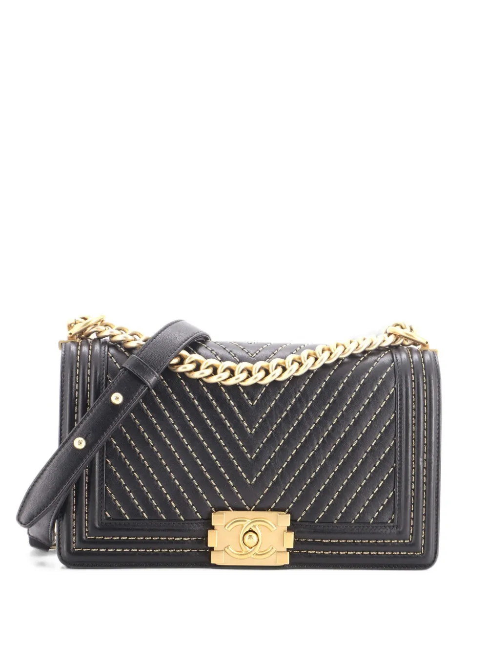 CHANEL Pre-Owned Boy Flap Bag Chevron Calfskin with Micro Chain Detail Old Medium shoulder bag - Black