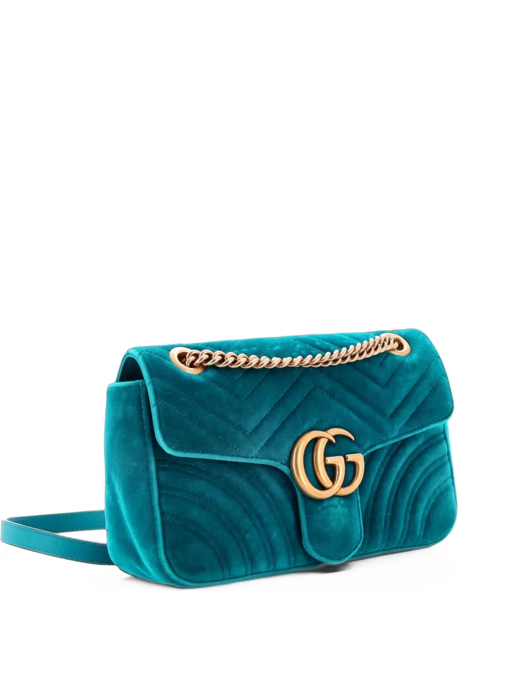 Gucci Pre-Owned GG Marmont Flap Bag Matelasse Velvet Small shoulder bag - Green