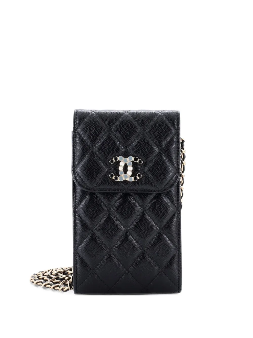 CHANEL Pre-Owned Crystal CC Flap Phone Holder with AirPods Pro Case Quilted Caviar crossbody bag - Black