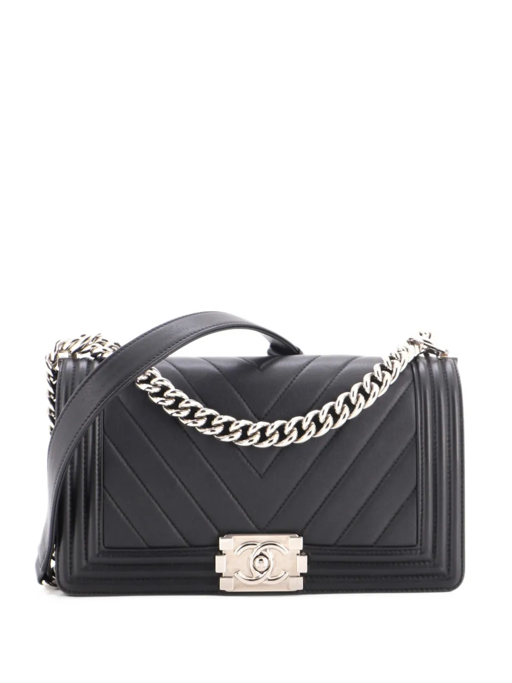 CHANEL Pre-Owned Boy Flap Bag Chevron Calfskin Old Medium shoulder bag - Black