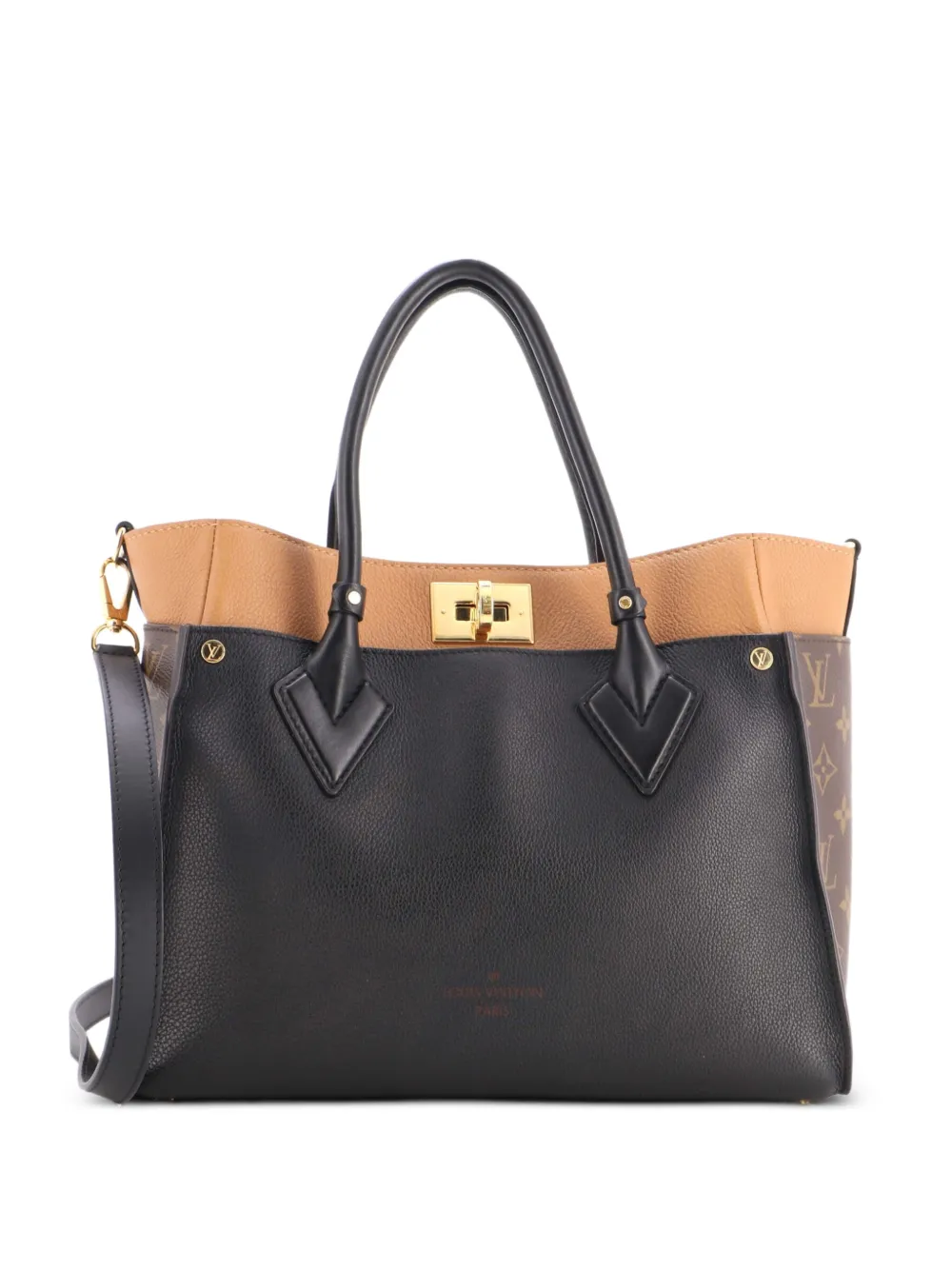 Louis Vuitton Pre-Owned On My Side Leather with Monogram Canvas MM tote bag - Black