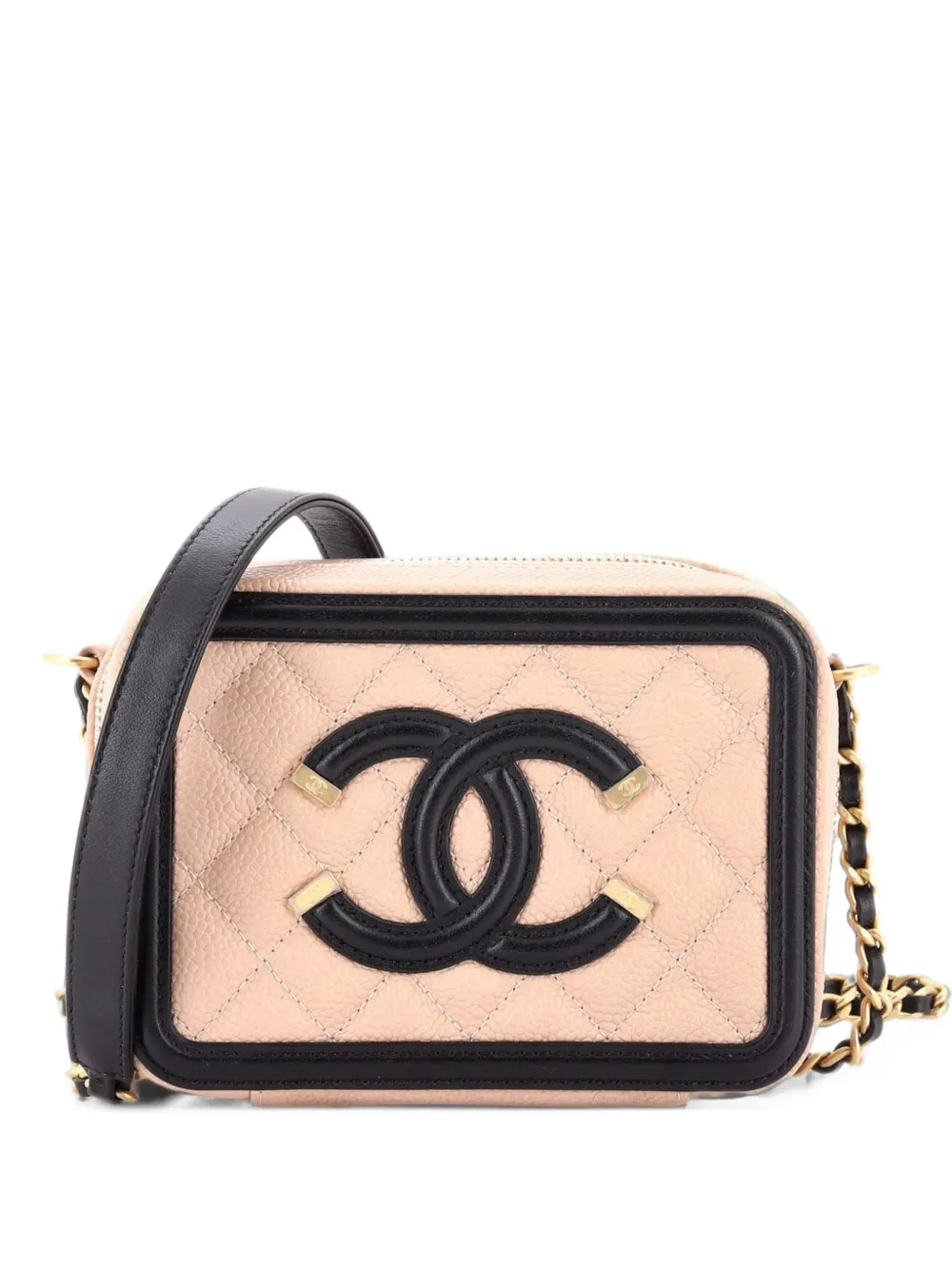 CHANEL Pre-Owned Filigree Vanity Clutch with Chain Quilted Caviar Mini crossbody bag - Black