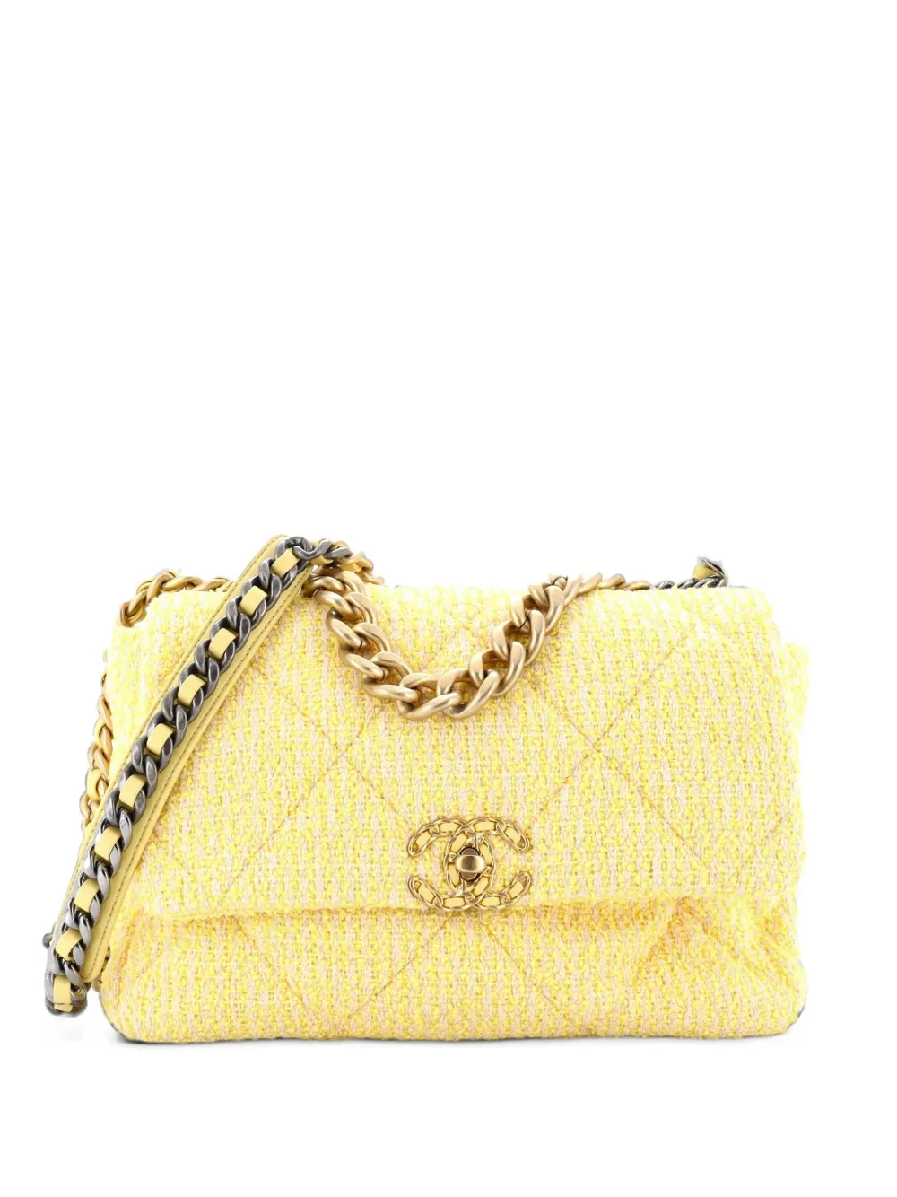 CHANEL Pre-Owned 19 Flap Bag Quilted Tweed Large crossbody bag - Yellow