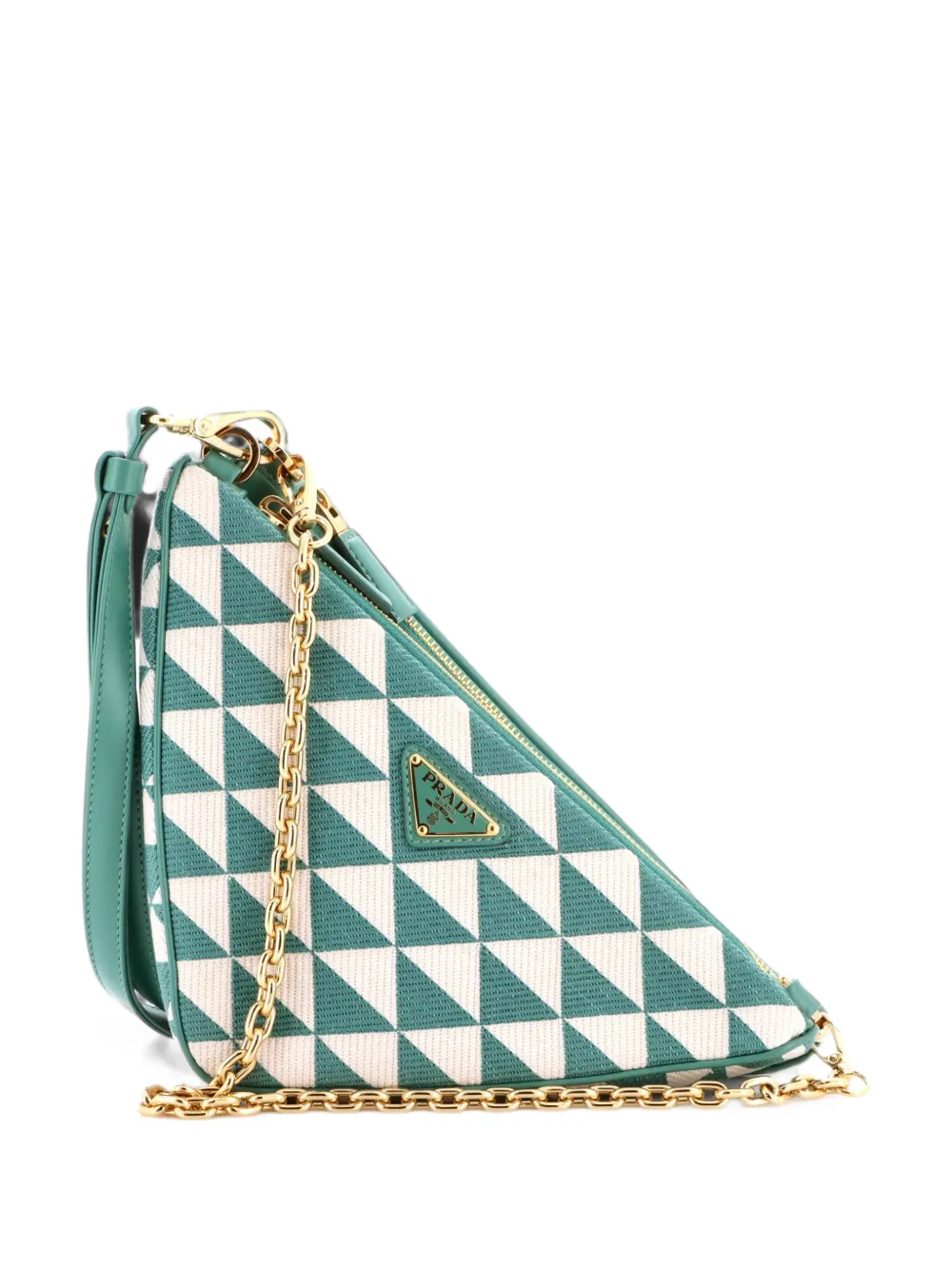Prada Pre-Owned Double Symbole Triangle Bag Leather and Jacquard Mini shoulder bag - Green