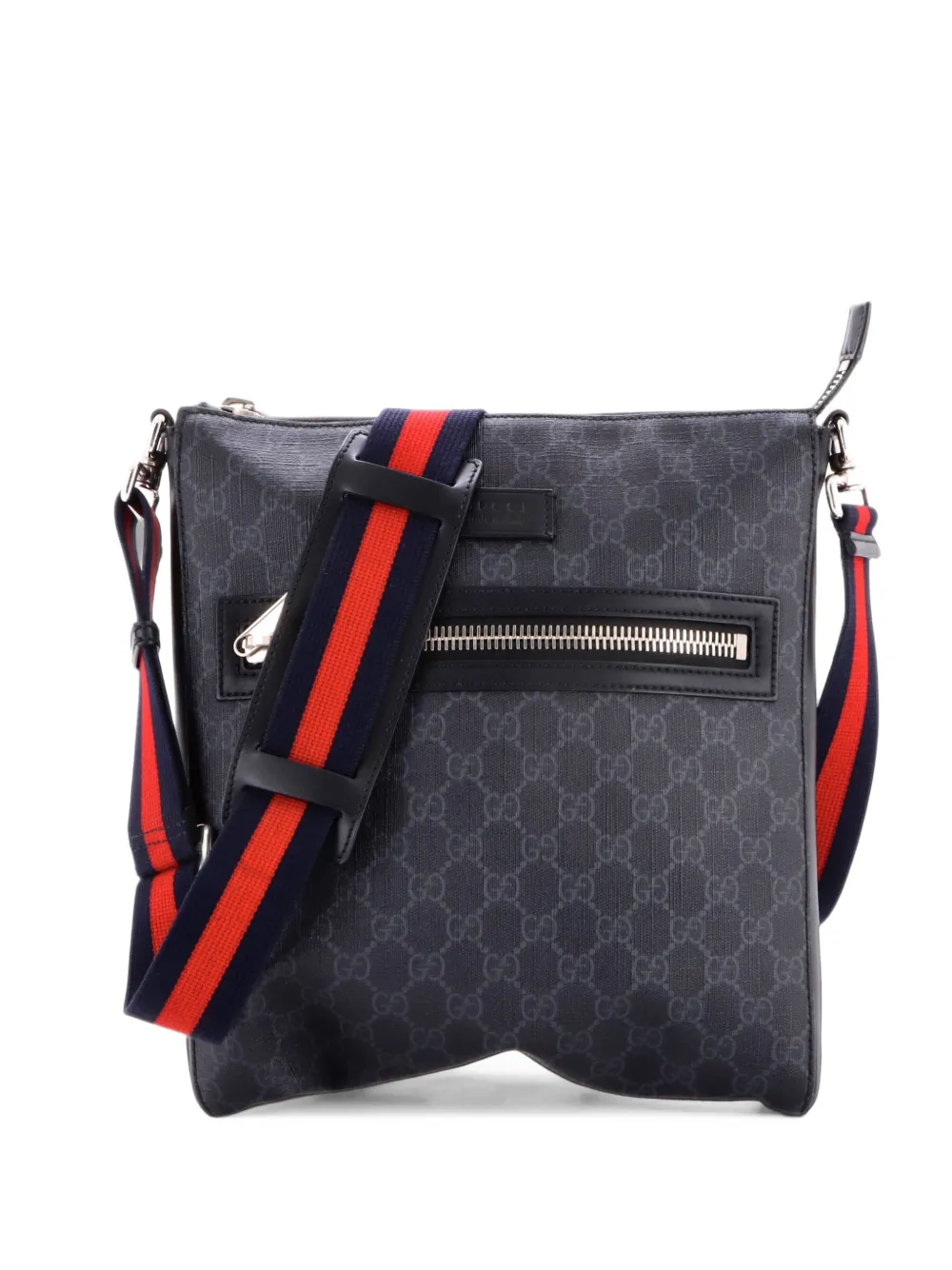Gucci Pre-Owned Web Strap Front Zip Messenger Bag GG Coated Canvas Medium crossbody bag - Black