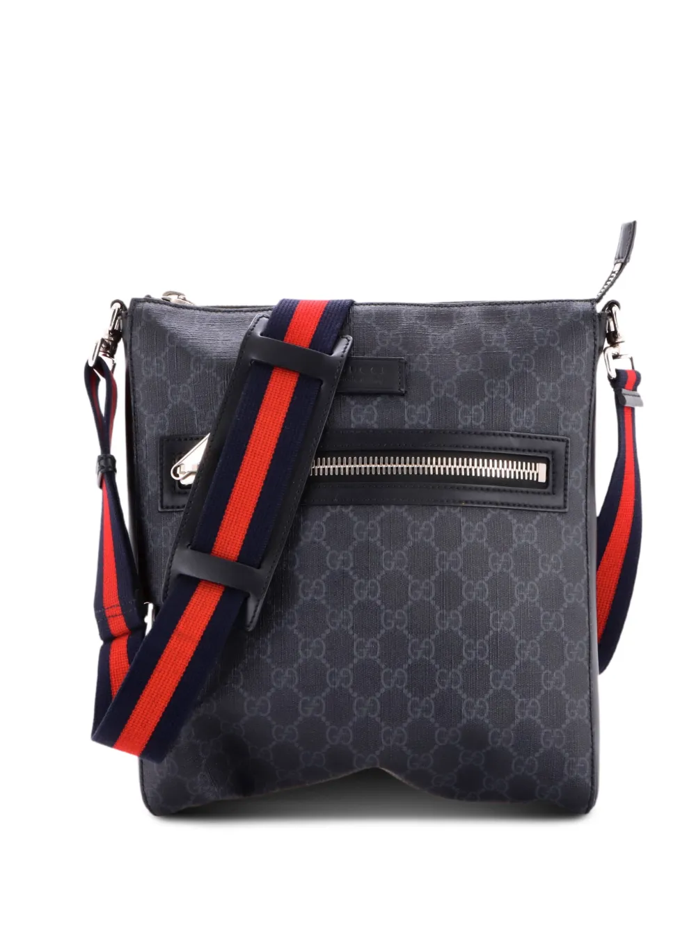 Gucci Pre-Owned Web Strap Front Zip Messenger Bag GG Coated Canvas Medium crossbody bag - Nero