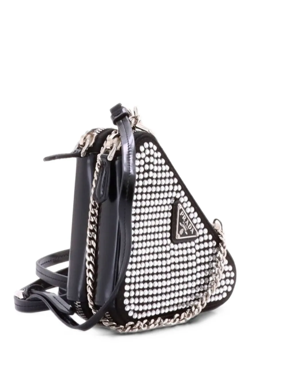 Prada Pre-Owned Triangle Double Pouch Crystal Embellished Satin Mini crossbody bag - Nero