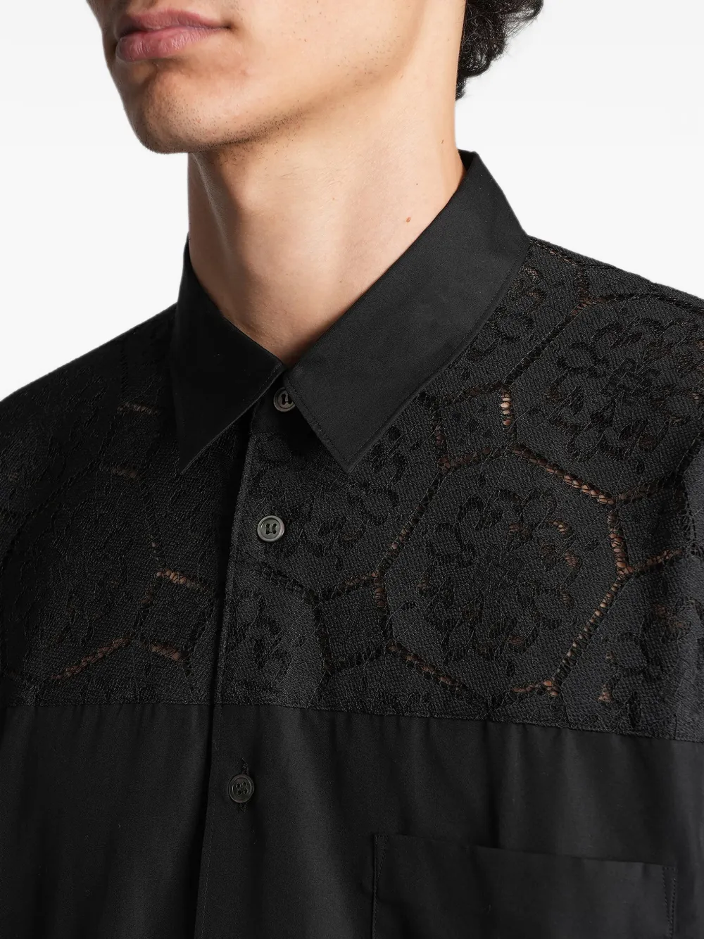 Comme des Garçons Homme Plus lace-panelled shirt Zwart