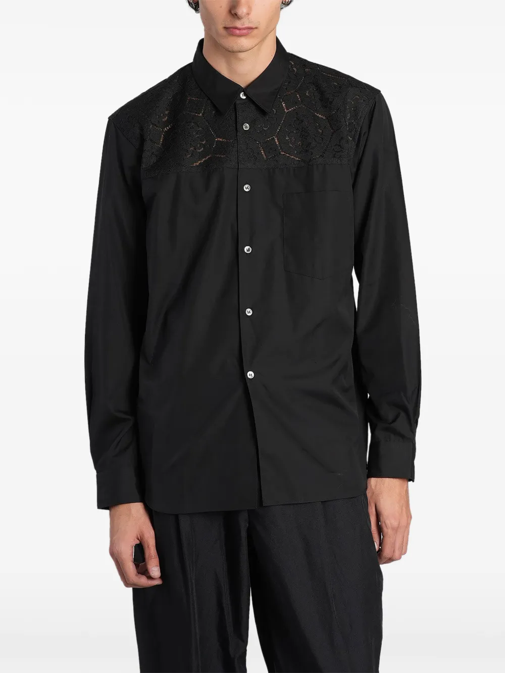 Comme des Garçons Homme Plus lace-panelled shirt Zwart