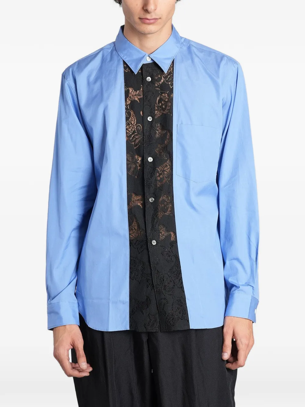 Comme des Garçons Homme Plus lace-panel chest-pocket shirt Blauw
