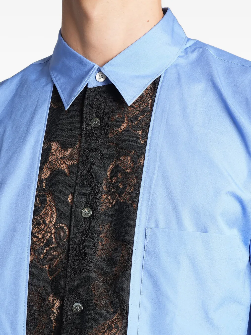 Comme des Garçons Homme Plus lace-panel chest-pocket shirt Blauw