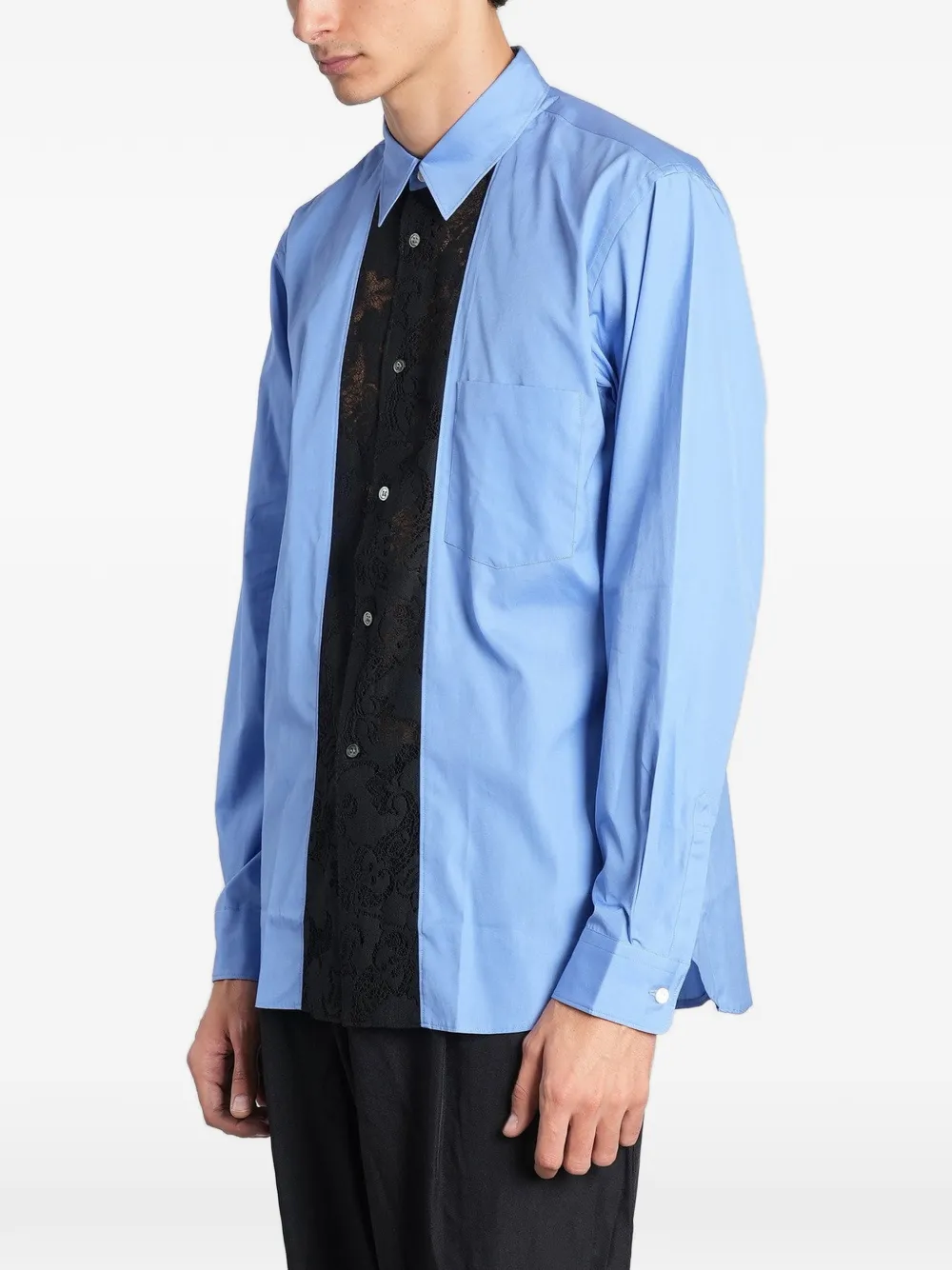 Comme des Garçons Homme Plus lace-panel chest-pocket shirt Blauw