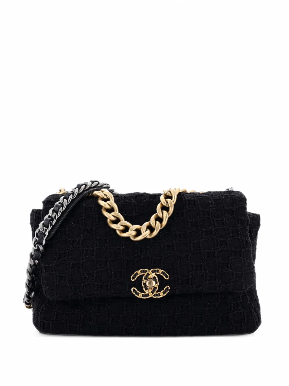 CHANEL Pre-Owned 19 Flap Bag Quilted Tweed Large crossbody bag - Black