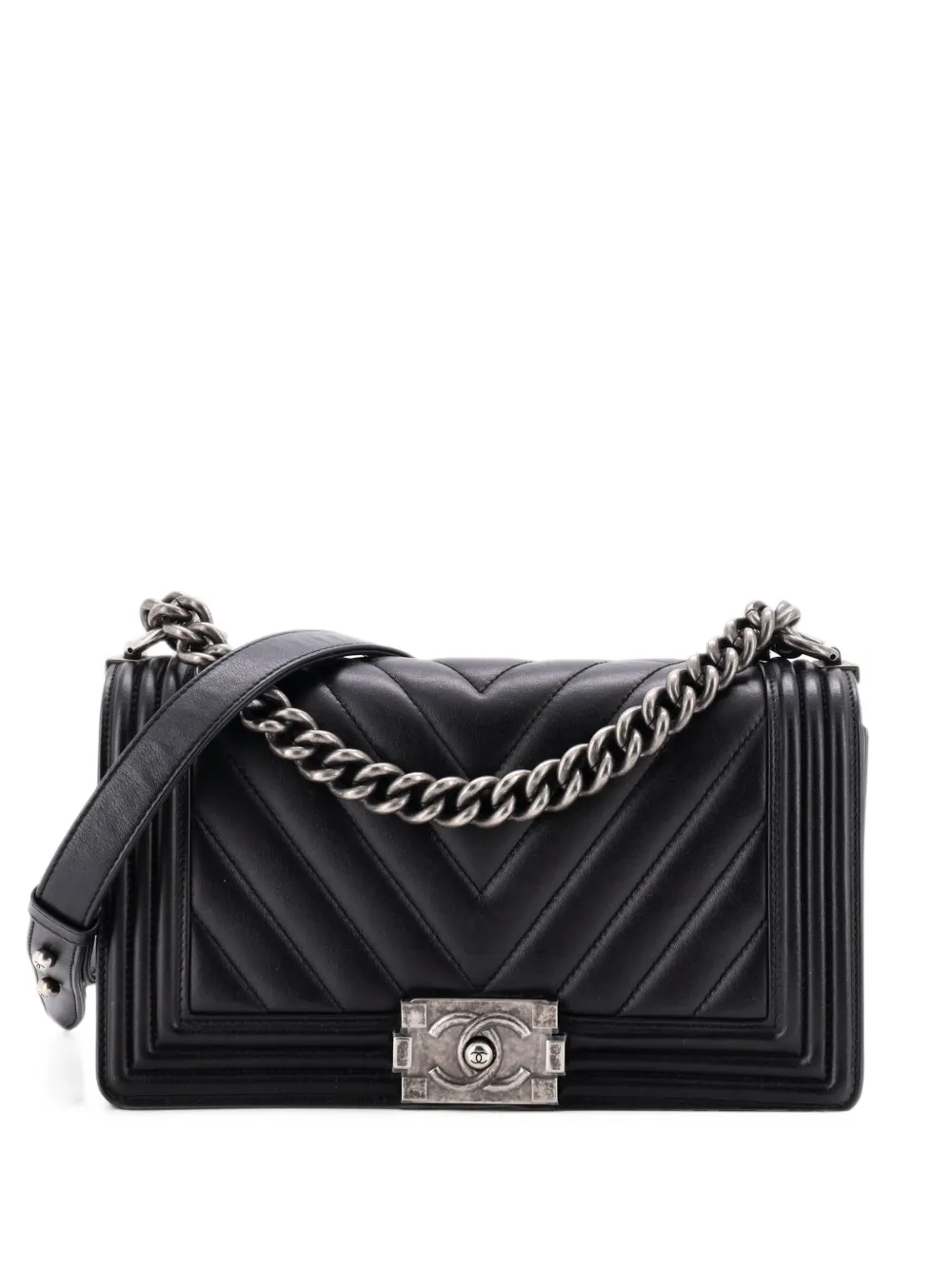 CHANEL Pre-Owned Boy Flap Bag Chevron Calfskin Old Medium shoulder bag - Black